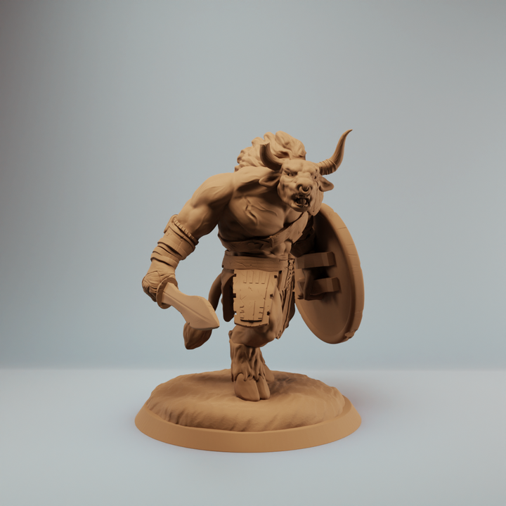 3D Printable Minotaur Gladiator, minotaur with sword and shield